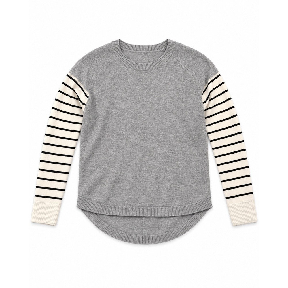 French Connection Sweater Womens S Gray Striped Sleeve Hi Low Pullover